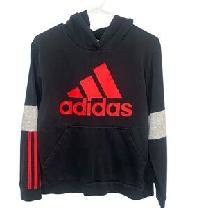 Adidas YOUTH LARGE (14-16) Black and Red Hoodie Front Pocket Good Condition